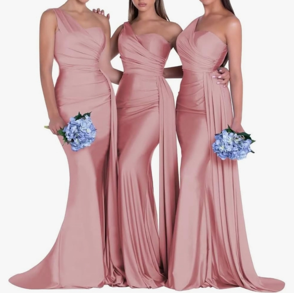 Plus Women's One-Shoulder Rouched Mermaid Blush Pink Formal Gown Sz 20